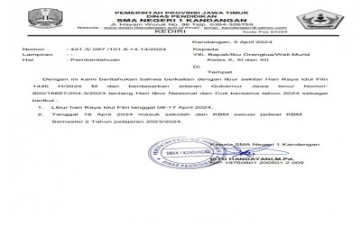 Pengumuman Libur Lebaran 1445 H 2024